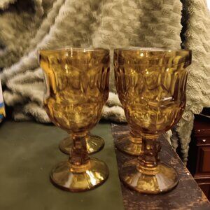 4 Vintage Libbey Amber Ashburton Steam Wine Water Goblets Glasses GORGEOUS!!